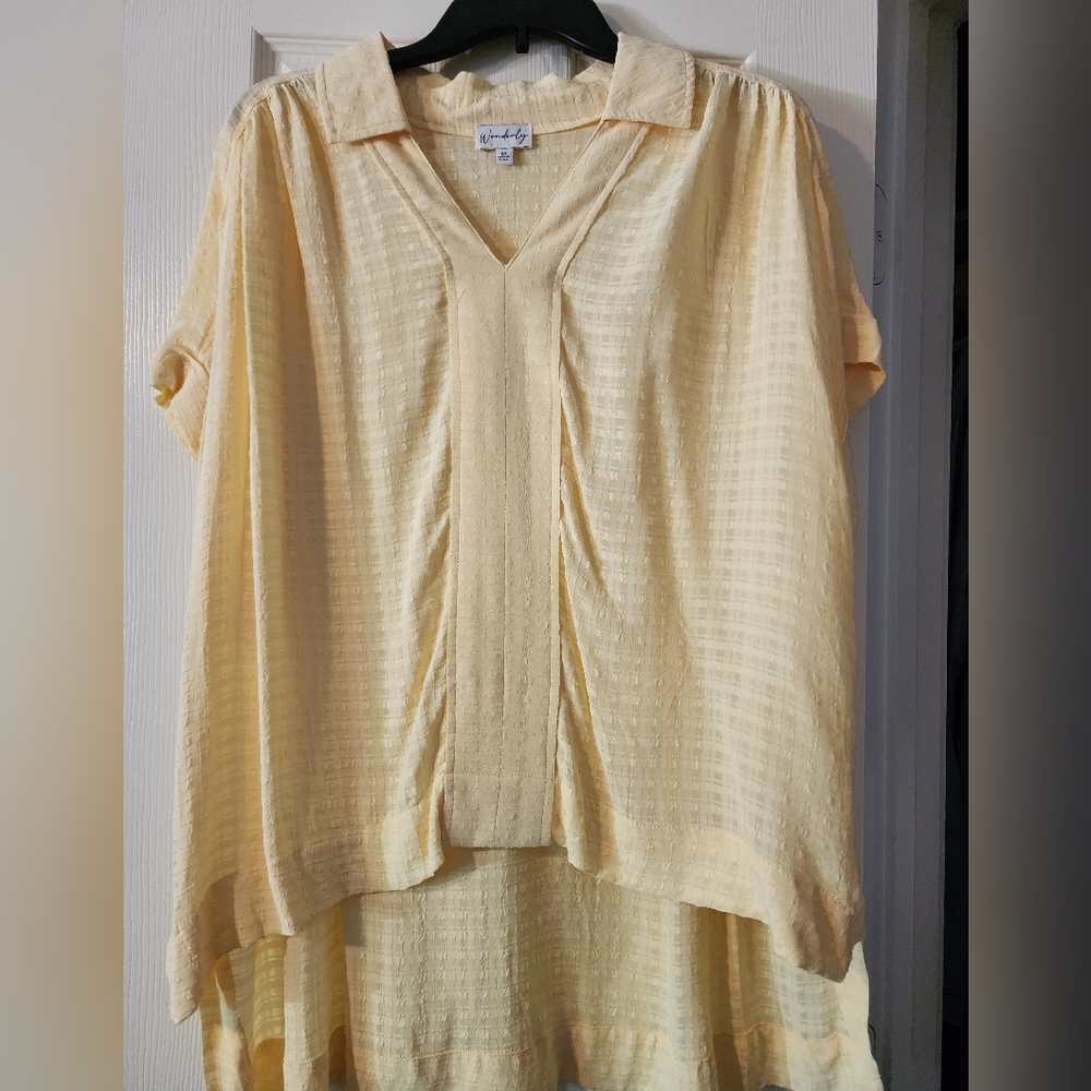 NWOT Wonderly Womens Yellow Hi-Low Short Sleeve Blouse